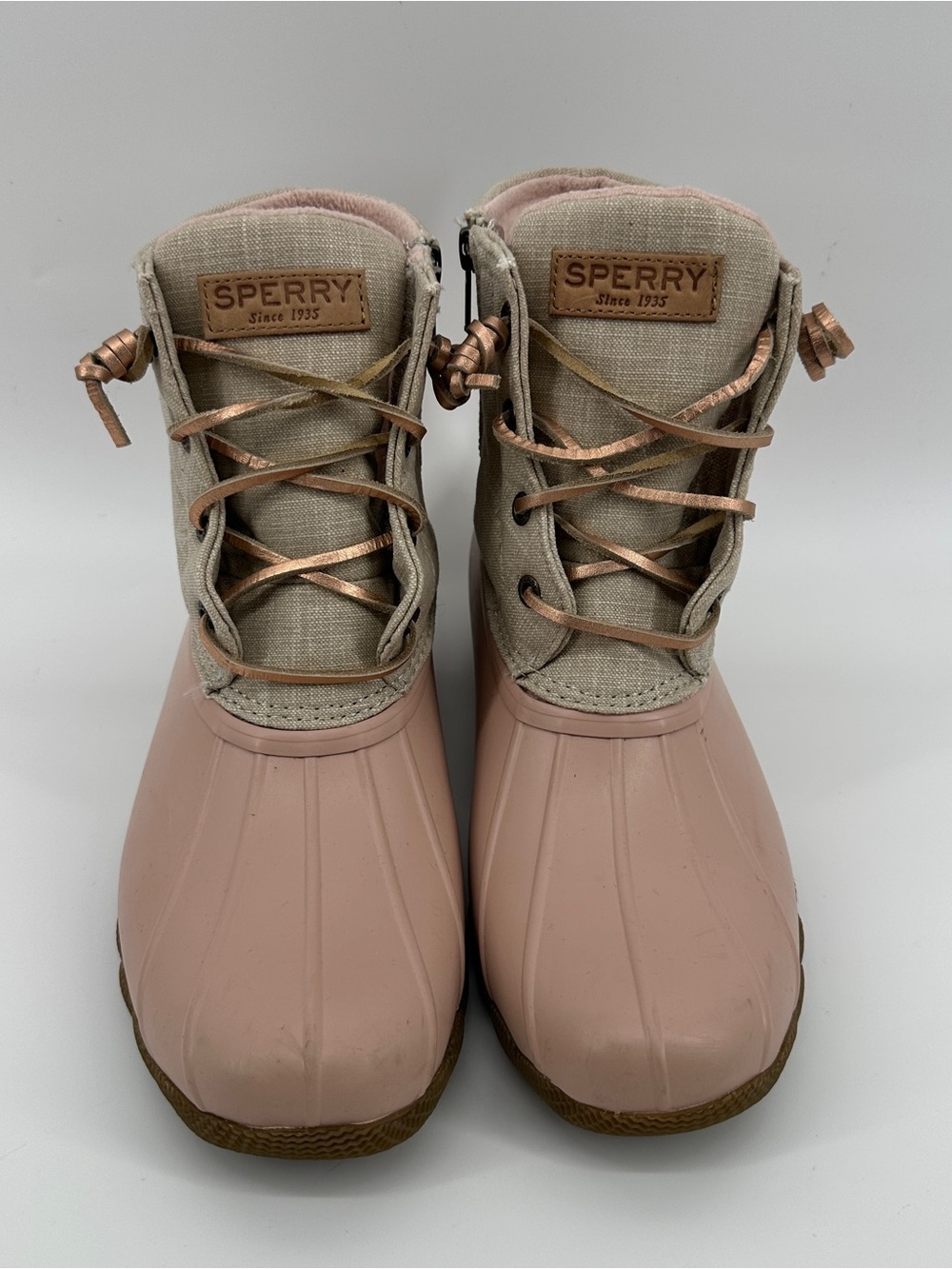 Sperry Pink Beige Fleece Lined Duck Boots Womenβs 9
